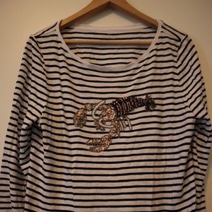 Striped sequined Scorpio top boatneck Talbots L